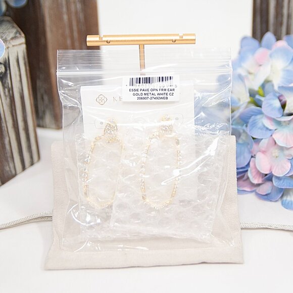 Kendra Scott Essie Gold Pave CZ Open Frame Earrings NWT - Picture 4 of 4